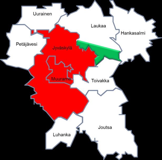 MALLI C MAL-KAUPUNKI Tässä mallissa Jyväskylä, Laukaa ja Muurame muodostavat MAL-kaupungin (maankäyttö, asuminen ja liikenne), jossa olisi noin 163 000 asukasta.