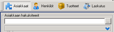 5.7 Hakukenttä Hakukenttään kirjoitetaan hakuehto, jonka perusteella tietoja etsitään. Kenttään voi asettaa haluamansa etsintäkriteerin painamalla kentän perässä olevaa painiketta.
