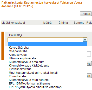 98 Veeralle ei ole kertynyt kustannusten korvauksia palkkakauden aikana, joten sivulle ei tallenneta tapahtumia. Siirrytään eteenpäin klikkaamalla Hyväksy ja siirry eteenpäin. 4.2.