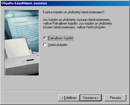 2. Napsauta kahdesti Lisää kirjoitin -kuvaketta. Esiin tulee Ohjattu kirjoittimen asennus -valintaikkuna.