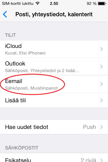 Elisa Oyj 17/31 Päästään takaisin Posti, yhteystiedot, kalenterit näkymään, jossa pitäisi nyt näkyä Eemail (tai käyttäjän