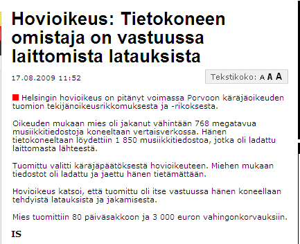 Musiikin laiton lataaminen netistä