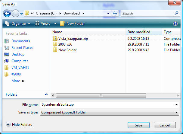 Windows Sysinternals-apuohjelmat-harjoitus KRTT Oulu 9.12.2008 sivu 3 Napsauta kohtaa Download Sysinternals Suite.