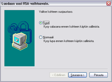 9.7.2012 6 (25) 1.6 Luodaan uusi RSA-vaihtoavain / Creating a new RSA exchange key ikkuna avautuu.