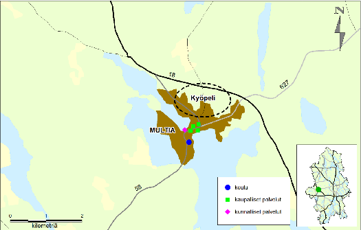 5.3 Kyöpeli, Multia 5.3.1 Alueen esittely Multian pilottikohde on valtatie 18:n varrella sijaitseva Kyöpeli. Alueen sijainti on esitetty kuvassa 12.