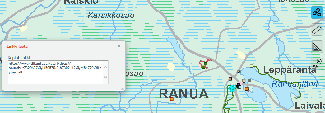 2.5. Linkitys, mittaus ja koordinaattien määritys Linkin luonti karttanäkymään Karttanäkymän vasemmalla puolella löytyy toimintonappuloita.