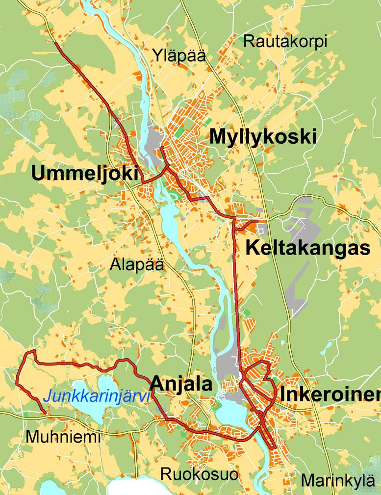 Palveluliikenne Anjalankoski Tiistaisin ja perjantaisin Kuusankoski Liikennöi arkipäivisin noin 50 km