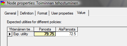 Kuvan 8 tulkinta: - Todennäköisyys P(Välttämätön)=0.9, että Maastotietokanta on julkishallinnossa tausta- ja paikannuskarttana välttämätön - Todennäköisyys P(Hyödyllinen)=0.