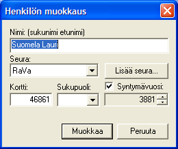 Kun nimi on kirjoitettu oikein paina hiirellä Hyväksy maaliin -painiketta ja tarkista että uusi suunnistaja ilmestyy tuloksiin. Huom! Ole tarkkana että käytät nimenomaan Hyväksy maaliin painiketta!