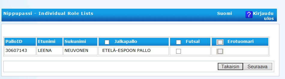 Huom! Jos haluat poistaa nippupassilistalta pelaajia, valitse punainen ruksi. 4.