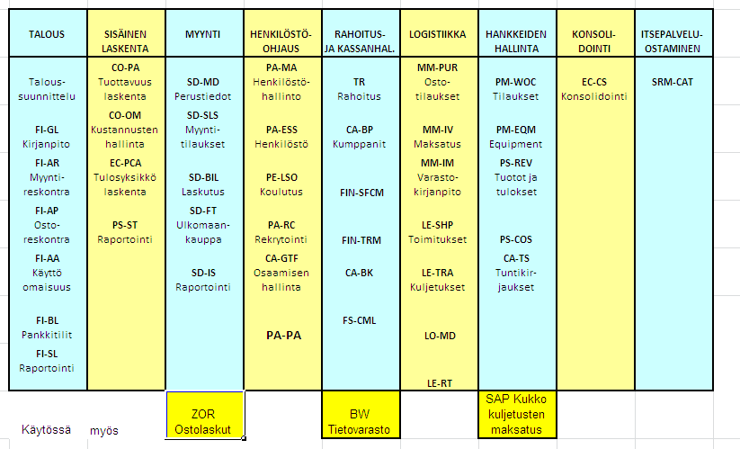 SAP Osa-alueet