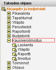 Verotili/Kausiveroilmoitus 9 (26) 2.3 KAUSIVEROILMOITUS Talouden ohjaus Kirjanpito ja budjetointi Kausiveroilmoitus Kirjanpidon valikossa on uusi alavalikko Kausiveroilmoitus.