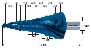 Porraspora Bluetec-pinn. 20.1449 Laadukkaat Pinnoitetut porrasporat (peltipora, antennipora jne.) - XE-erikoispikateräs + spriraalinousu + blue-pinnoitus ø6-30mm, varsi 10mm 20.1449 107,77-4mm max.