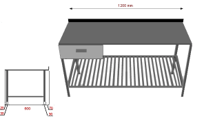1 2 3 4 Restec korkeatasoiset suurkeittiö työpöydät PÖYDÄT Kuva No Nimike Jännite 1 1000TP Pöytä, ilman alahyllyä ja laatikkoa 1000x650x870-900 1 1200TP Pöytä, ilman alahyllyä ja laatikkoa