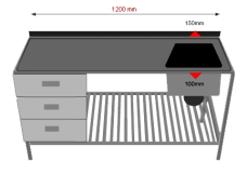 1 2 3 4 Restec korkeatasoiset suurkeittiö pesupöydät Kuva No Nimike Jännite 1 1200PPRA Pesupöytä,alahyllyllä, allas (300x400x200) 1200x650x870-900 2 1200PPRL Pesupöytä,alhyllyllä ja laatikolla