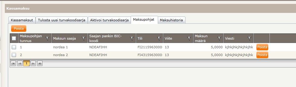 Lokakuu 2012 13 (14) 2.4. Maksupohjat Käyttäjän tallettamat maksupohjat näkyvät Maksupohjat-välilehdellä.