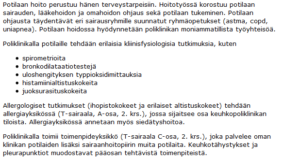 Ylätunniste / Valikko Loimaan aluesairaala Salon aluesairaala Kulkuyhteydet Päivystys Palvelut ja poliklinikat Ensiapu Henkilöstöterveydenhuolto Keuhkosairauksien polikliniikka Kirurgian yksikkö