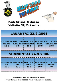 LÄNSI-SUOMEN PIIRIN PIIRINMESTARUUSKILPAILUT 23.09.2006 ULVILAN SEURAHUONEELLA (Vanha harmaalinnantie 1) Ilmoittautuminen loppuu klo 11.