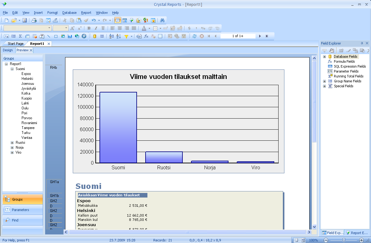 Crystal Reports Crystal Reports pystyy poimimaan tiedot mistä tahansa tietolähteestä, jos sitä ei ole tarkoituksellisesti estetty.