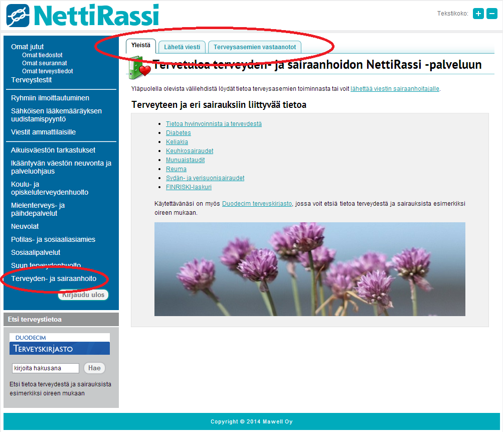 Palvelukohtaiset sivut Internet - sivun vasemmassa reunassa olevasta palkista voit myös valita minkä palvelun sivustolle haluat mennä.
