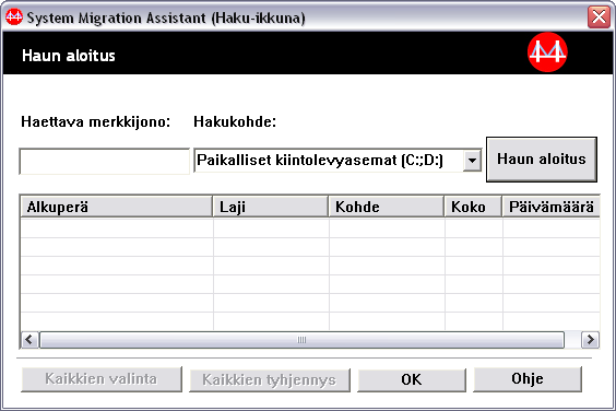 Kua 25. Siirto graafisessa käyttöliittymässä: Haku-ikkuna 34. Kirjoita Haettaa merkkijono -kenttään tiedoston nimi.