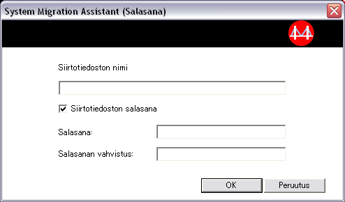 17. Kun olet alinnut siirrettäät asetukset ja tiedostot, Yhteyden muodostus on meneillään -ikkuna aautuu. Kua 71. Siirto graafisessa käyttöliittymässä: Yhteyden muodostus on meneillään -ikkuna 18.