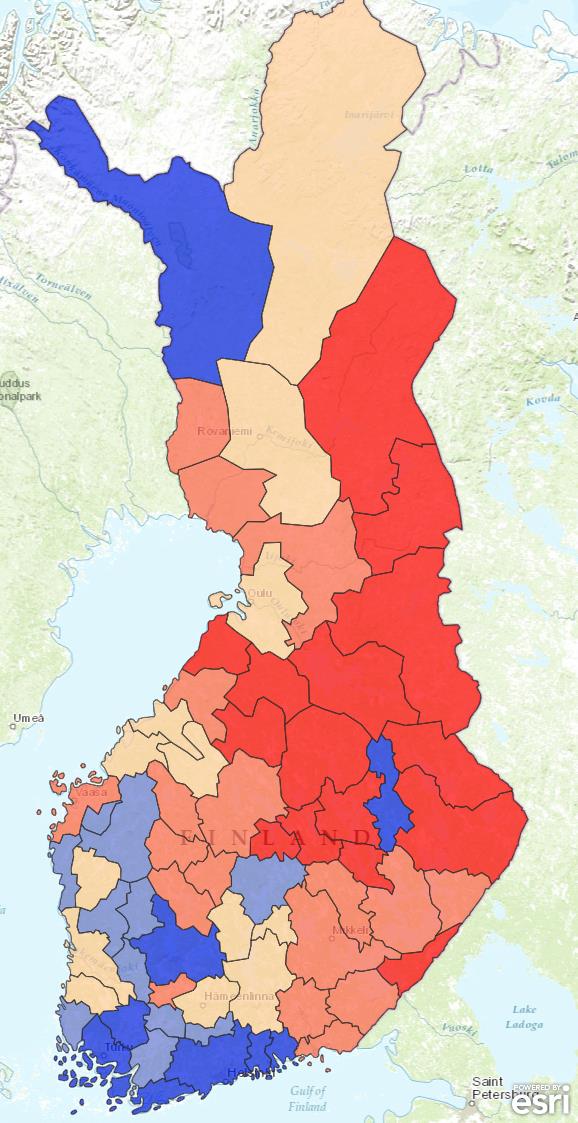 Aloittaneet yritykset suhteessa keskiväkilukuun vuosina 2008-2012 Aloittaneiden yritysten suhteellinen osuus oli korkein Helsingin, Turun ja Tampereen vaikutusalueella TOP