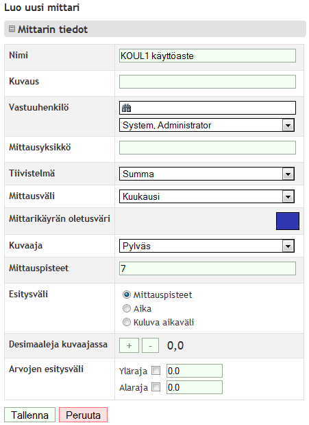 HARJOITUKSET 50 (79) 4.1.3 Luo uusi mittari: KOUL1 käyttöaste 1.