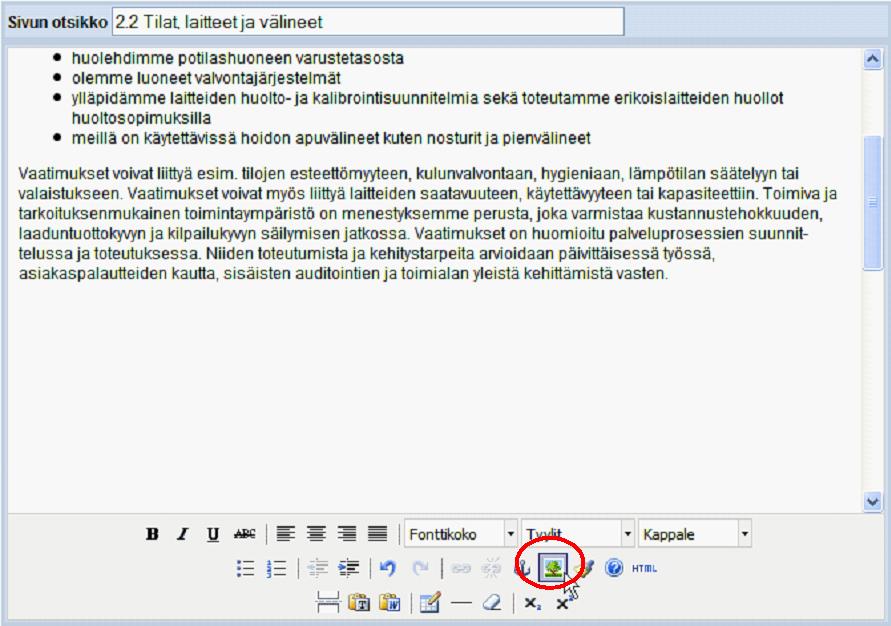 toimintakäsikirjan haluttu sivu