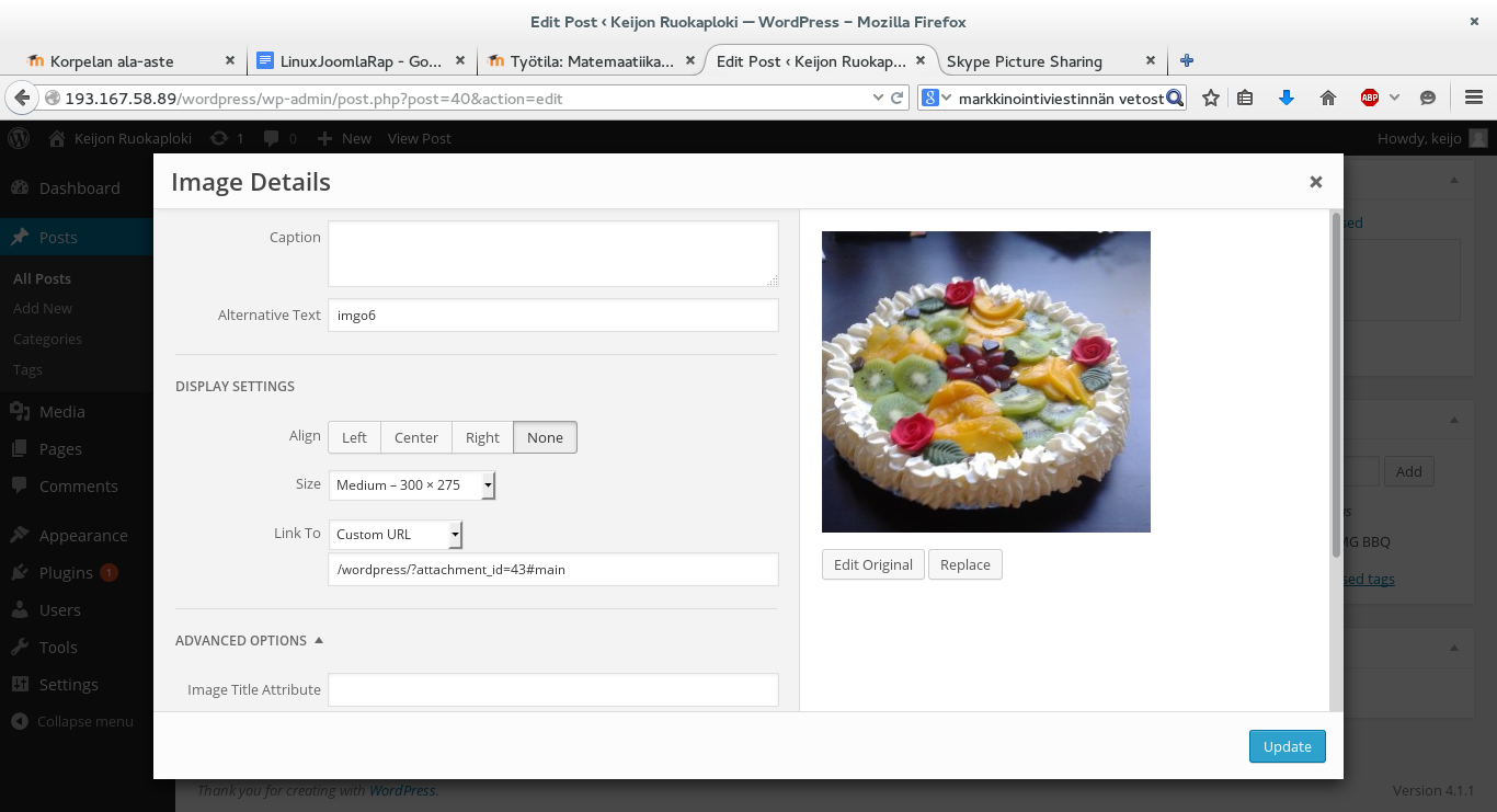 Palvelimen IP osoitteen vaihtuessa Moodle ja Wordpress järjestelmät eivät toimineet ilman erityistoimenpiteitä.