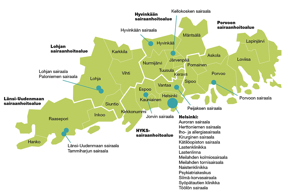 Hyvinkää Hospital Area Hyvinkää Hospital Kellokoski Hospital Porvoo Hospital Area Lohja Hospital Area Lohja Hospital Paloniemi Hospital Länsi-Uusimaa Hospital Area Länsi-Uusimaa Hospital Tammiharju