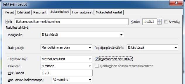 Tehtäväkohtaiset asetukset Jos haluat vaikuttaa vain yhteen tehtävään, kaksoisnapsauta tehtävää ja napsauta Lisäasetukset (Advanced) -välilehden painiketta.