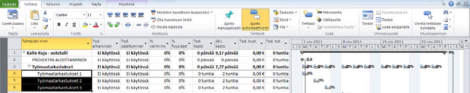 Kuva 80 Tarkastusten merkitseminen tehdyiksi Valitse tehtävät 4-6 ja napsauta 100 % valmiina (100 % Complete) -painiketta.