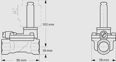 MAGNEETTIVENTTIILI Magneettiventtiilin koko G3/4, NC- tyyppinen, muut mitat löydät kuvasta. Materiaali DZRmessinki. Max työpaine 16bar. Sisään rakennettu suodatin ohjausjärjestelmän suojaamiseen.