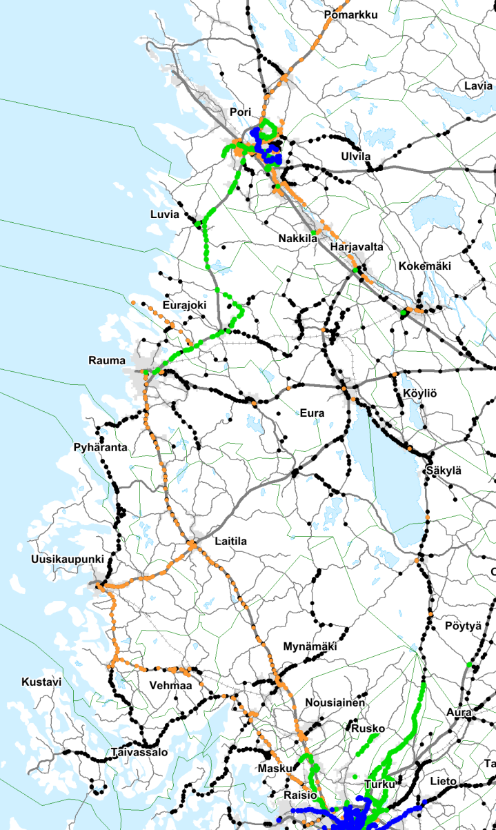 Pysäkkien luokittelu ja vuoropalvelutaso Liikennetyyppi pikavuoro vakiovuoro Vuoroväli < 30 min 30 60 min 60 120