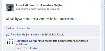 Facebook-palvelun voi integroida yrityksen verkkosivujen kanssa. Verkkosivuille voidaan asentaa niin sanottu Tykkää-painike tai yrityksen Facebook-sivun syötteen voi asentaa yrityksen verkkosivuille.