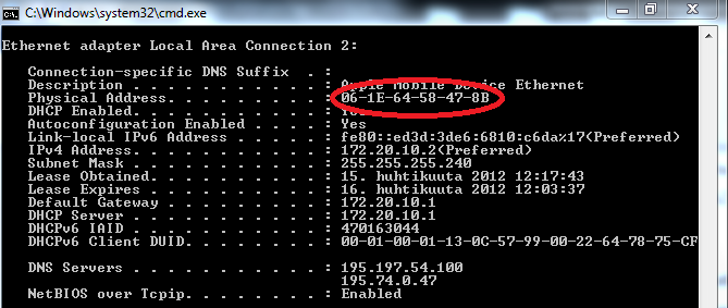 24 Kuva 9. Verkkokortin MAC-osoite. 6.4. WEP WEP-salaus (Wired Equivalent Privacy) on alkuperäinen, IEEE 802.