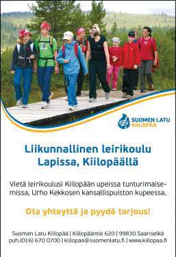 POHJOIS-SUOMI Suomen leirikouluyhdistyksen jäseniä Harrinivan Lomakeskus oy 1 Osoite: Harrinivantie 35 99300 MUONIO Puhelin: 0400 155 100 Majoitustilat: Leirikouluille tarjoamme majoitusta 4-7 hengen