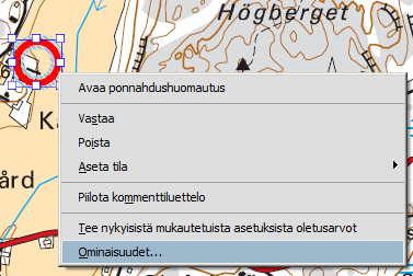 Merkintöjen tekeminen kartalle (joitakin esimerkkejä) Kartalle voi tehdä omia piirroksia kommentointityökaluilla (löytyvät oikean ylälaidan Kommentoi-sarakkeesta).