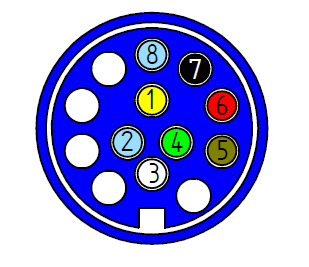 9.1 Sähkökaavio 1.vasen suuntavilkku 2. takasumuvalo 3. maadoitus 4. oikea suuntavilkku 5. oikea taka-, sivu- ja rekisterikilven valo 6. jarruvalo 7. vasen taka-, sivu- ja rekisterikilven valo 1.