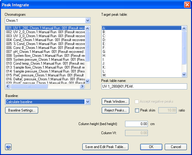 8 Tulosten arvioiminen ja tulostaminen 8.2 Huippujen integroiminen Vaihe 3 Toimi Toimi Peak Integrate -ikkunassa seuraavasti: Valitse integroitava käyrä (esim. UV1_280 proteiinien kohdalla).