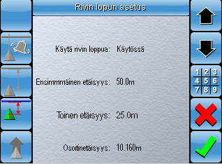 Toinen etäisyys Valitse (kuva 6-24), kun haluat avata Toinen etäisyys -asetukset. Toinen etäisyys on toinen hälytys, joka ilmoittaa, että toinen etäisyys lohkon reunasta on saavutettu.