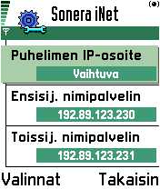 Lisäksi kohdassa Valinnat / Lisäasetukset tulee valita vaihtuva IP osoite ja nimipalvelimien osoitteet. Tämän jälkeen asetukset ovat valmiit.