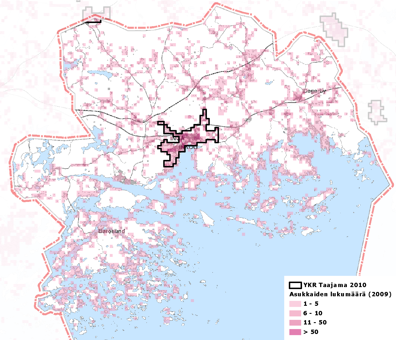 19 (109) Inkn kunnan väestön jakaantuminen kunnan alueelle. Data: Tilastkeskus 2010, Phjakartta: Lgica, Maanmittauslaits 2012.