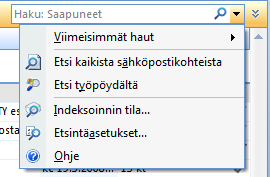 Outlook Oulu 10.12.2008 Kimmo Rousku sivu 24 Viestien etsiminen Outlook 2007:n kenties paras uusi ominaisuus on viestien haku-toiminto, aivan kuten Vistakäyttöjärjestelmässä.