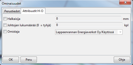 Kuva 6.6 Kaapelin ominaisuustietolomake Kuva 6.