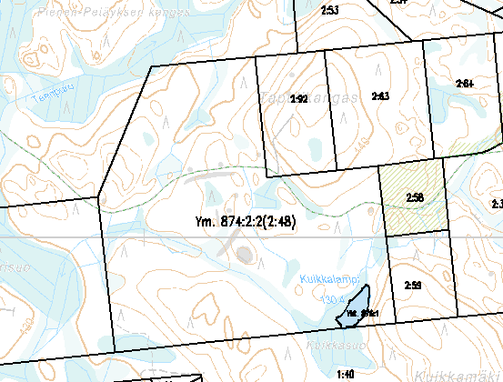 Esimerkki yhteismetsän muodostamisesta Lähtötilanne: Teerilehto 2:47 Väliharju 2:48 Kuikkalehto 2:49 Suontaus 2:67 Peräpalsta 2:62 Lopputulos: Yhteismetsä 402-874-2-2