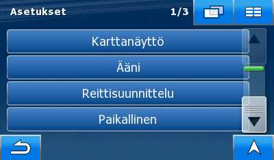 Painike Aloittaa valitun Matkalokin simuloidun toiston kartalla., Siirtää sivulta toiselle, jolloin saadaan näkyviin lisää luettelokohteita.