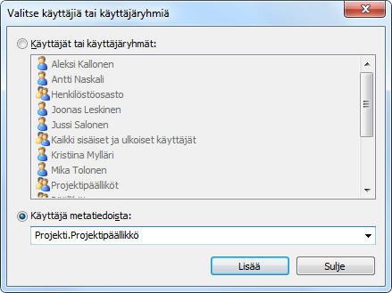 8. Käyttäjien automaattinen määrittely metatietojen perusteella (pseudokäyttäjät) Jo 7.0-versiossa työnkuluissa on voitu hyödyntää ns. automaattisia käyttäjiä kohteen metatietojen mukaan.