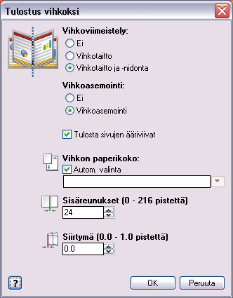 Paperi/tulostus Rei'itys Valitse Rei'itys, jos haluat rei'ittää tulosteet. Valitse Ei rei'itystä, jos et halua rei'ittää tulosteita. Huom.